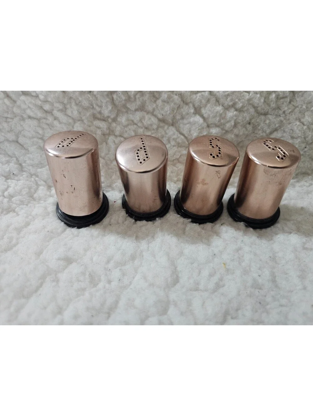 (2 Sets) Vintage Aluminum Salt & Pepper Shakers Set Rose Gold Tone 2